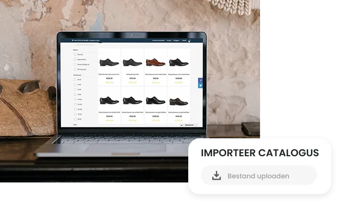 Catalogusbeheer in de Shoptrader backoffice met voorraad en marges